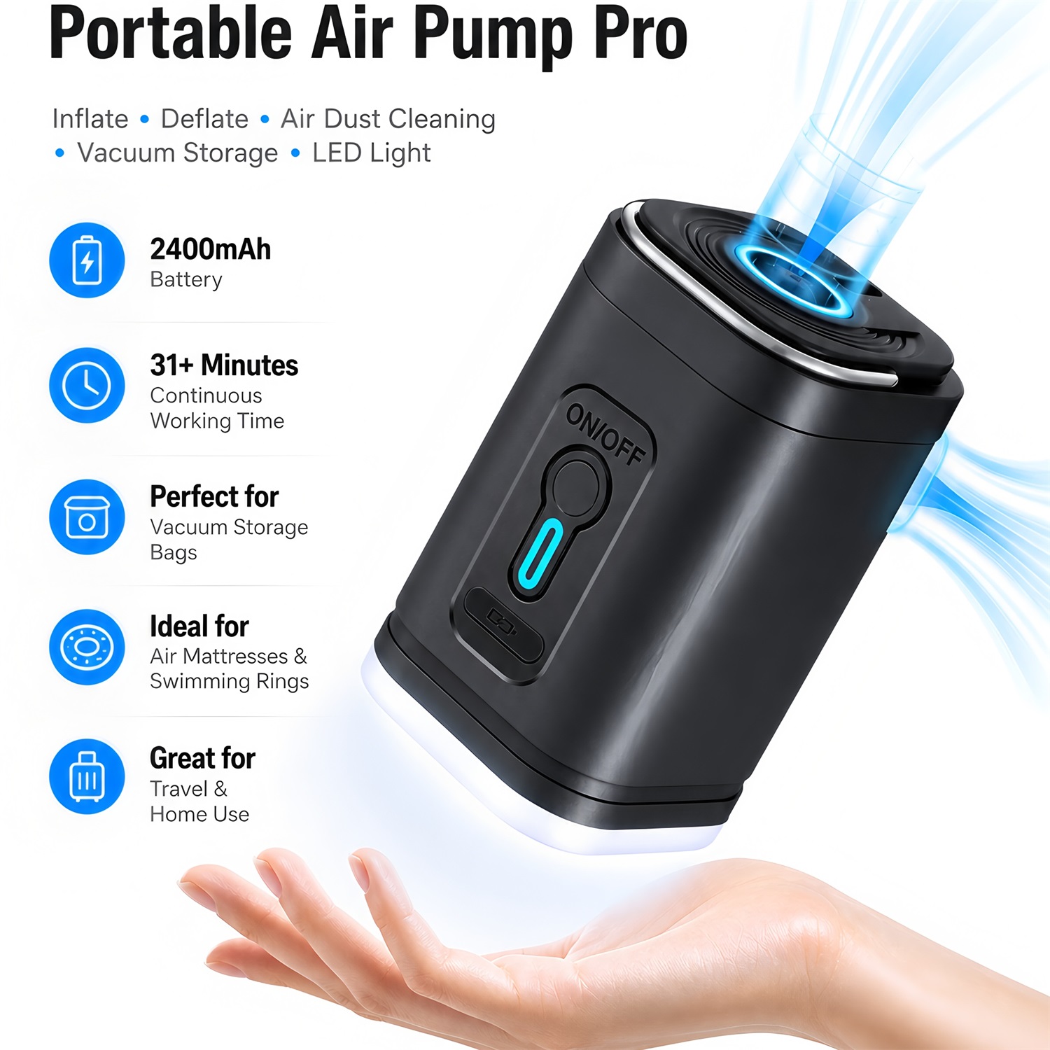 Outdoor Camping Mattress - Portable Electric Air Pump Inflate Deflate