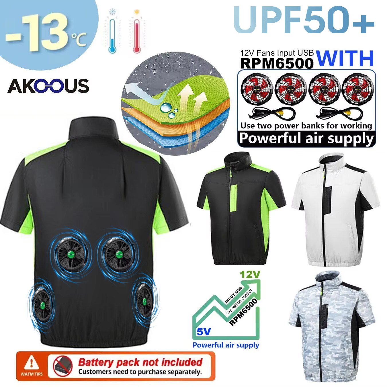 12V 5V USB Cooling 4 Fans Vest - Camping Outdoor Clothing ulasan dan harga