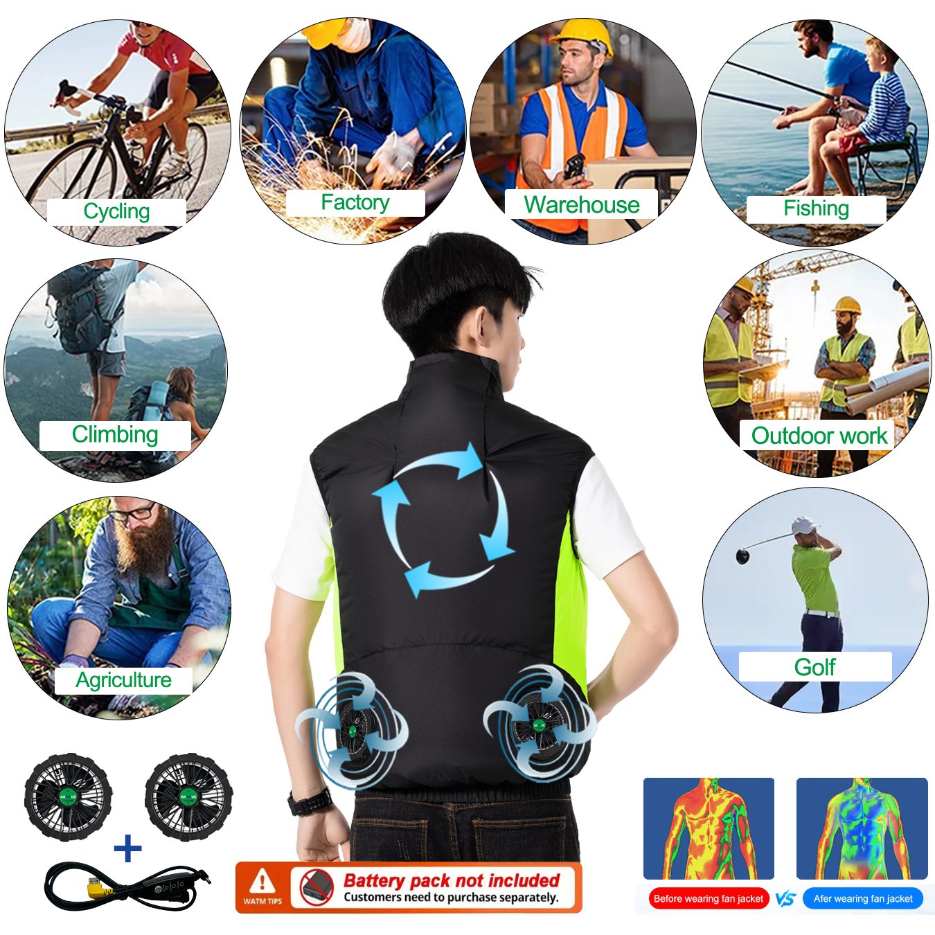12V 5V USB Cooling 4 Fans Vest - Camping Outdoor Clothing ulasan dan harga